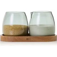 AdHoc Milchkännchen und Zuckerdose Yuna im Set mit Untersetzer, 0,23 l, (3-St), Holz & Borosilikatglas, mundgeblasenes Unikat in Rauchgrau
