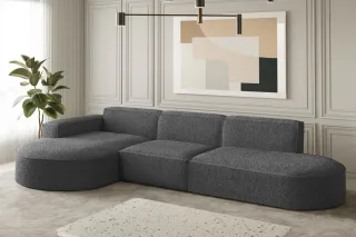 Ecksofa Designersofa PALMA in Stoff Ascot Graphitgrau Ottomane Links