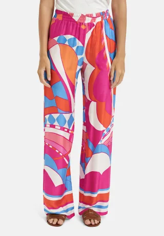 Milano Italy - wideleg pants with elastic waist bright pink print - Gr. - 36