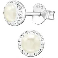Limana Perlenohrringe Damen Ohrringe 925 Silber 5mm Perlen mit SWAROVSKI® Kristalle, Ohrstecker Damenohrringe Damenschmuck