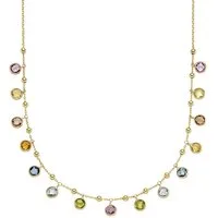 Schmuck Krone Goldkette Collier aus 585 Gelbgold mit Edelsteinen multicolor 45cm, Gold 585