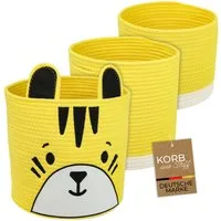 HMF Aufbewahrungskorb Aufbewahrungskorb mit versteckten Griffen (3er, Set), Korb für Kinderzimmer aus Baumwolle, Tiger, Groß, Mittel, Klein