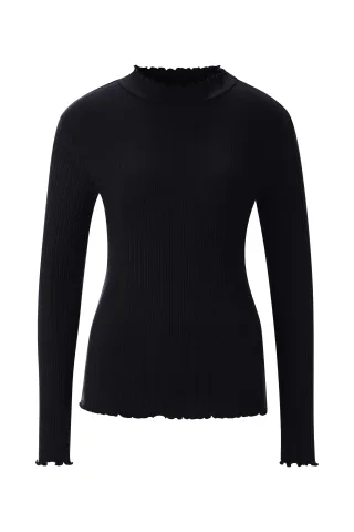Rich & Royal - Organic Rib Longsleeve Ruffle black - Gr. - M