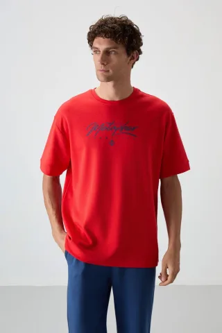 Übergröße Bedrucktes Rundhals-T-Shirt