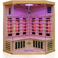 Dewello Infrarotkabine BRANDON 140 Wärmekabine, bis zu 4 Personen, 6 Vollspektrumstrahler, BxTxH: 140 x 140 x 190 cm, (mit großer Farblichttherapie, inkl. Ionisator mit Ozondesinfektion und Aromatherapie, Multimedia und zusätzlich USB-Anschluss & Blu