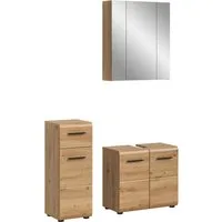 welltime Badmöbel-Set FLORENZ, 3-teilige Badkombination, hochwertige MDF-Front, (Set, 3-St., best. aus: 1 Unterschrank, 1 Waschbeckenunterschrank, 1 Spiegelschrank), Bad-Kombination, Bad-Möbel, Badezimmer, Kombination, Kombi
