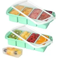 BlingBin Eiswürfelform Suppe Gefrierform mit Deckel, 250 ml pro Fach Silikon Gefriertablett, (2er Set 2-tlg), Einfrieren Behälter für Suppen, Brühe, Soße, Meal Prep und Eiswürfel
