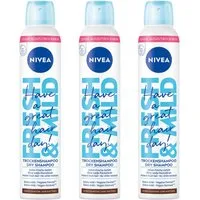 Nivea Trockenshampoo Hair Care Fresh & Mild Dunkle Haartöne mild vegan 3 x 200ml, Packung, 3-tlg., Hinterlässt keine weißen Rückstände und trocknet das Haar nicht aus