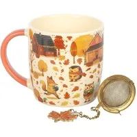 Something Different Tasse Süße Keramik Tasse Herbst-Waldtiere mit goldenem Tee-Ei