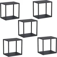 en.casa Wandregal, Set 5-tlg., »Nostened« quadratisch Stahl Schwarz