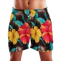 King Kameha Badeshorts Big Flower Funky Hawaii Bade-Shorts Mesh-Einsatz Verschluss Kordelzug Mit integriertem Mesh-Innenslip für extra Komfort