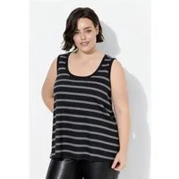 Ulla Popken Longshirt Top Ringel Rippjersey A-Linie Rundhals ärmellos