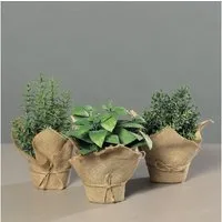 Kunstpflanze 3er-Set künstliches Kräutersortiment im braunen Jutebeutel Basilikum, Rosmarin und Thymian, mucPlants, Höhe 22 cm