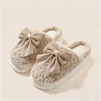 HoyoLee Handels GmbH Damen Plüsch-Pantoffeln Winter mit Schleife Hausschuhe Warm Slipper