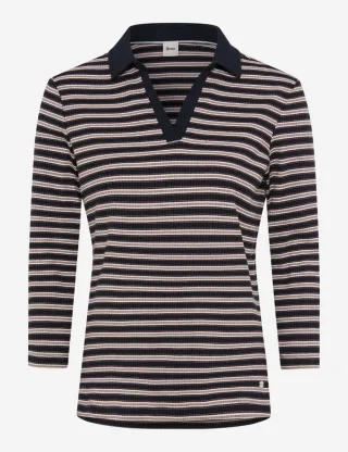 BRAX - Gestreiftes Poloshirt - Style Cleo braun - Gr. - 36