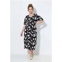 Ulla Popken Midikleid Maxikleid Blüten V-Ausschnitt Halbarm Biobaumwolle