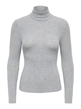 ONLY - ONLGLAMOUR L/S ROLL-NECK TOP JRS NOOS Light Grey Melange - Gr. - M