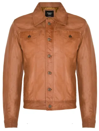 Trucker Slim Fit Lederhemd-Jeansjacke