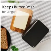 MiaMio Butterdose mit Bambusdeckel, 620 ml, Schwarz, Keramik, (Set, 2-tlg., 2-teilig: Keramikdose und Bambusdeckel), Bambusdeckel, 620 ml