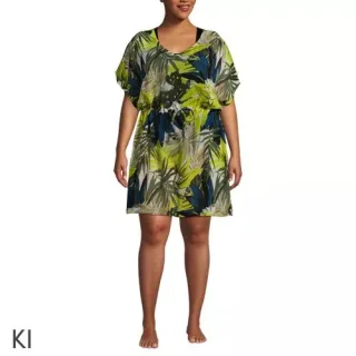 Kaftan-Strandkleid aus strukturiertem Modal für Damen in Plus-Größe, Damen, size: plus, Grün, Kunstseide, by Lands' End