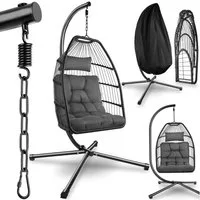 tectake Hängesessel Hängeschaukel mit extra dickem Sitz- und Kopfkissen, 98 x 107 x 202 (Hängestuhl Ariane, bodenschonend und faltbar, Belastbarkeit 160 kg, inklusive Schutzhülle), 360° drehbar mit Federaufhängung