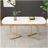 IDEASY Esstisch Erweiterbarer Esstisch Luxus-Design - 140-180x80cm für 4-6 Personen (1 Tisch), Hochwertiges MDF-Material, 60kg Tragkraft, goldfarbene Metallbeine
