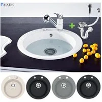 Faizee Home Granitspüle Vela Ø 49cm verschiedene Farben wahlweise mit o. ohne Armatur