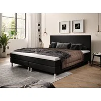 inter Boxspringbett Sunny Webstoff mit 7 Zonen Taschenfederkernmatratzen und Topper-Optik (180x200 cm, Schwarz mit 7 Zonen Taschenfederkernmatratzen und Topper-Optik), Taschenfederkern-Komfort, gepolstertes Kopfteil, inklusive Matratzen