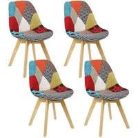 Woltu 4-Fußstuhl (4 St), Patchwork Stühle, Leinen Stoff Holzbeine