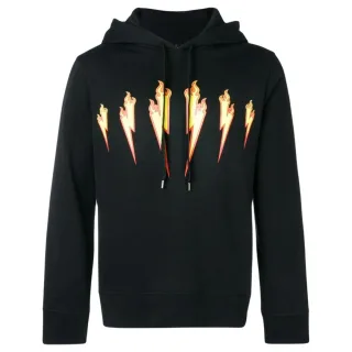 Neil Barrett Thunder Flame Lightning Bolt Logo Schwarzer Kapuzenpullover
