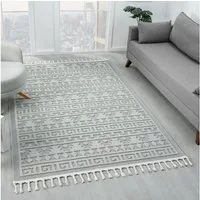 Vimoda Teppich Wohnzimmer Boho Skandi Frisé-Teppich, Rechteck, In & Outdoorteppich,Hoch Tief,3D, Balkon,Küchenteppich,Flur,Creme