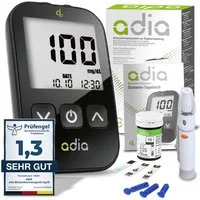 ADIA Blutzuckermessgerät adia Blutzuckermessgerät Set inkl. 10 Teststreifen, mg/dl