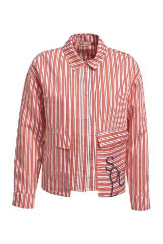Smith&Soul - Striped Overlapping Pocket Blouse mandarin red print - Gr. - S