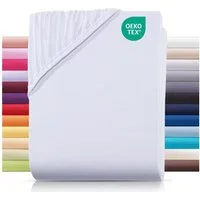 Carpe Sonno Spannbettlaken Jersey 90x200 100x200 120x200 140x200 160x200 180x200 200x200 70x140, Jersey, Gummizug: rundum, (1 Stück), Baumwoll Babybett Spannbettlaken 70x140 Baby Laken Weiß