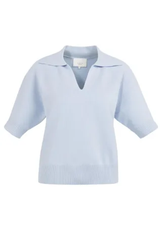 Yaya - Strickpullover mit Kragen und kurzen Ärmeln blau - Gr. - XS