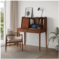 IDIMEX Schreibtisch ALISA, Massivholz Schreibtisch mit 2 Schubladen und Rollladen Kastanie Finish