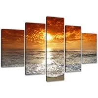 Visario Bild mit Rahmen 2 m x 1 m 5er Set Visario auf Leinwand fertig zum Aufhängen/gerahmt, Strand