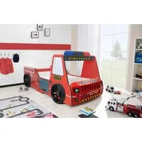 Aileenstore Autobett Rio (inkl. LED Licht und Lattenrost), Feuerwehrbett, 90x200 cm, LED Licht, Hochglanz, Lattenrost