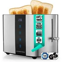 GOURMETmaxx Toaster Toaster 2 Scheiben Kurzschlitz mit Touch-Display, 800 W, 800W schwarz, 6 Bräunungsgrade, Touchscreen, Brötchenaufsatz