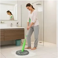 shop'n smile ideoon Wischmopp Wischmopp mit Auswringfunktion 360°-drehbarer Mikrofaser-Wischer Ø55cm, 2 Wischköpfe: nass & trocken/3-teiliger Stiel-180 cm