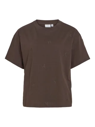 VILA - VIMONIE FLOWER EMB S/S O-NECK/RN/1 Coffee Bean - Gr. - S