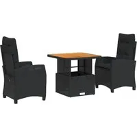 vidaXL Garten-Essgruppe 3-tlg. Garten-Essgruppe mit Kissen Schwarz Poly Rattan, (1-tlg)