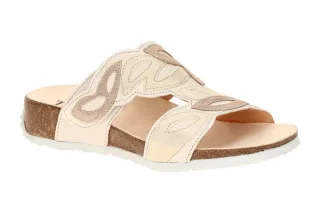 Think 3-001283-2010 MIZZI Damen Pantoletten beige pearl/kombi Keilabsatz Echt...