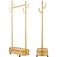 Rutaqian Kleiderständer Kleiderständer mit Rollen und Wäschekorb, Fahrbarer Kleiderständer, Goldener Kleiderständer aus Metall mit 4 Lenkrollen für Schlafzimmer