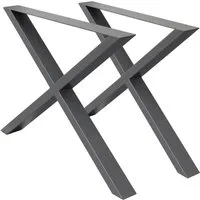 ECD Germany Tischbein 2x Tischbeine X-Design aus pulverbeschichtetem Stahl Industriedesign, Tischgestell Kreuzgestell 60x72 cm Metall Tischkufen Möbelfüße