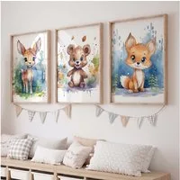 WANDKIND Poster Baby Waldtiere 3er Set P796, Kinder Poster