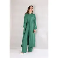 fashionshowcase Blusenkimono Langer Damen Cardigan in Leinenoptik mit Gürtel Langärmlig, Oversize Schnitt