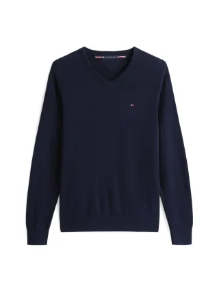 Tommy Hilfiger - Pullover mit V-Ausschnitt und Flag-Stickerei blau - Gr. - XL