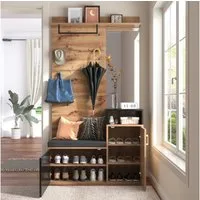 Celya Garderoben-Set Garderoben-Set,mit 4 Kleiderhaken, Spiegel, Schuhschrank, Wandgarderobe, oberes Ablagefach, Flurgarderobe Sitzbank