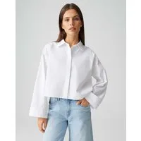 OPUS Hemdbluse Boxy Hemdbluse aus Baumwoll Popelin Weite Passform, verkürzte Länge, verdeckte Knopfleiste